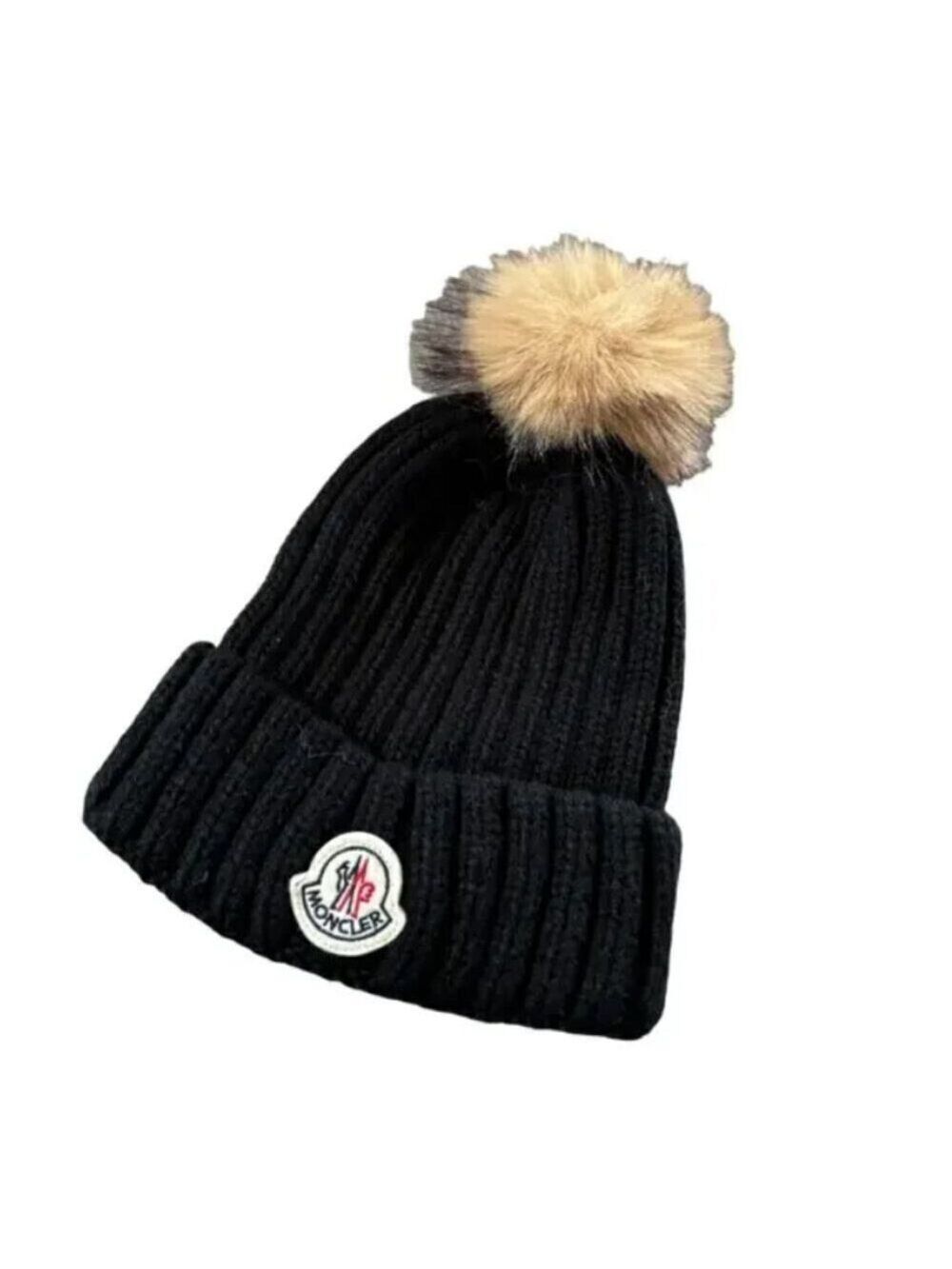 M Style Real Fox Fur Pom Pom Black Knit Beanie – Women’s Winter Hat 09/16